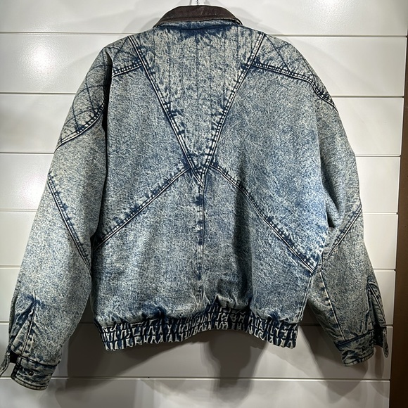 VTG 80s 90s Urban Equipment Acid Wash Denim Coat Leather Trim Oversized XL - Picture 2 of 7